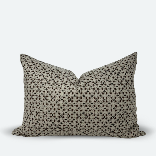 Medium Lumbar Pillow Cover - Ruby and Slate Floral Trellis Block Print