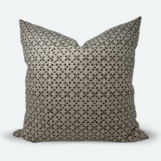 Square Pillow Cover - Ruby and Slate Floral Trellis Block Print