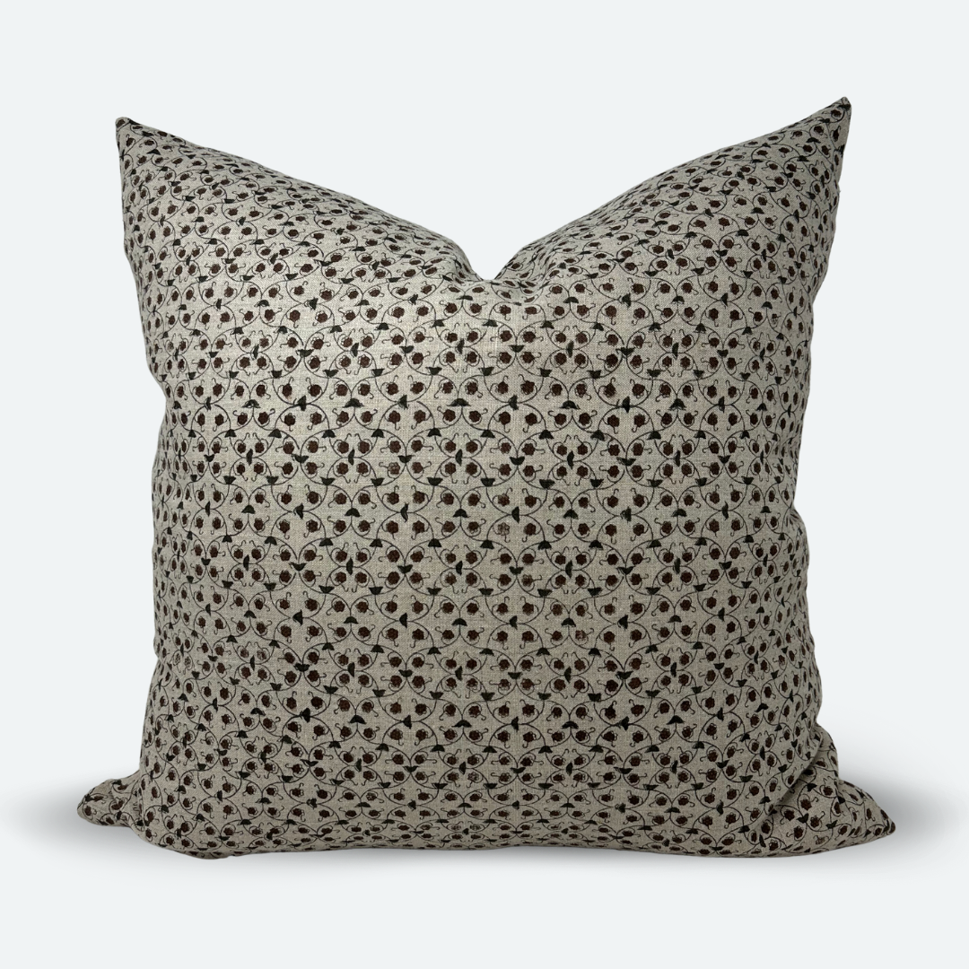 Square Pillow Cover - Chestnut and Slate Floral Trellis Block Print