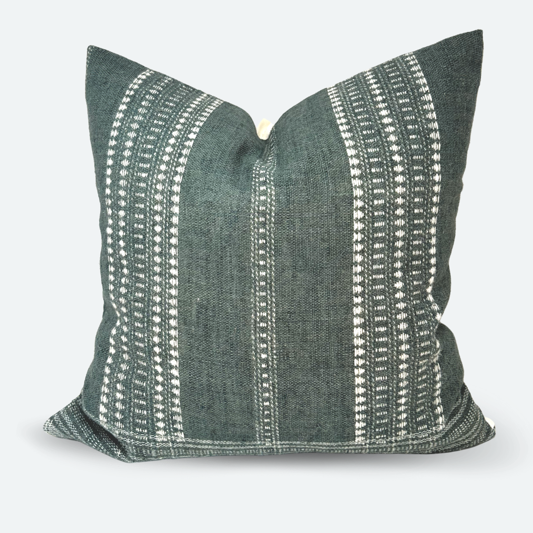 Square Pillow Cover - Sage Indian Wool Stripe