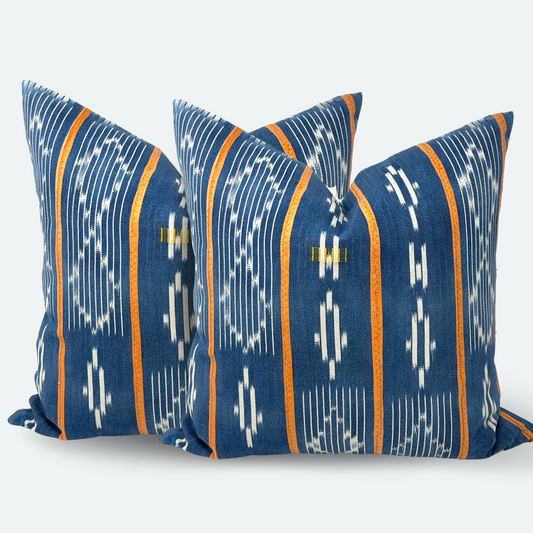 Square Pillow Cover Bundle - Tangerine & Blue Baoule