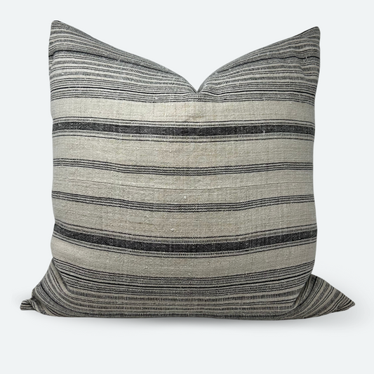 Square Pillow Cover - Vintage Black Hemp Stripe