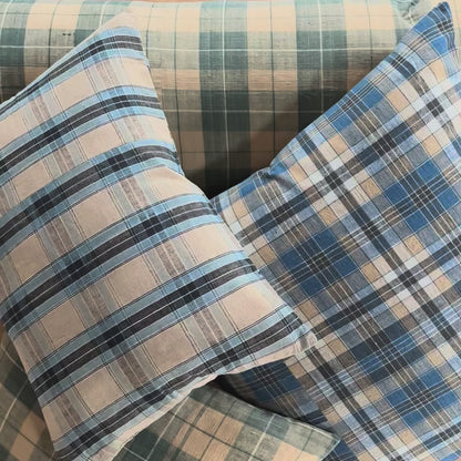 Medium Lumbar Pillow Cover - Wheat and Blue Plaid Madras