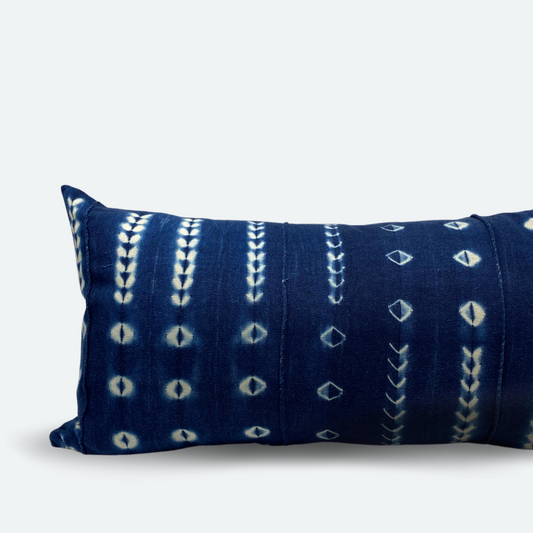 Large Lumbar Pillow Cover - Indigo Shibori No.2