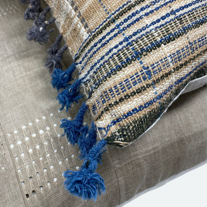 Medium Lumbar Pillow Cover - Sand & Dusty Blue Indian Wool Stripe | FINAL SALE