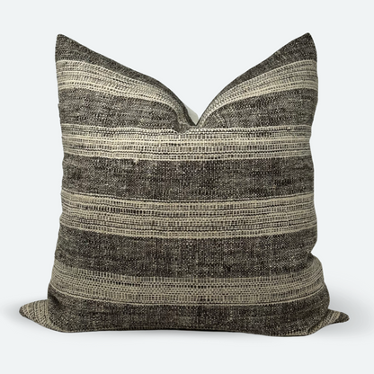 Square Pillow Cover - Brown Indian Wool with Chunky Stripes