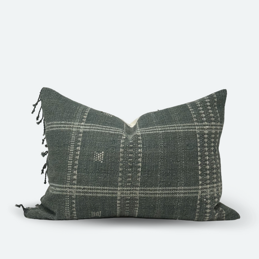 Medium Lumbar Pillow Cover - Grey Mist Indian Wool Stripe | FINAL SALE