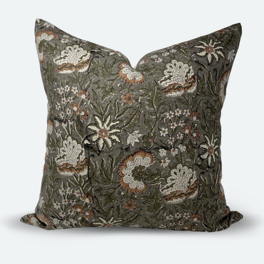Square Pillow Cover - Heirloom Floral Block Print