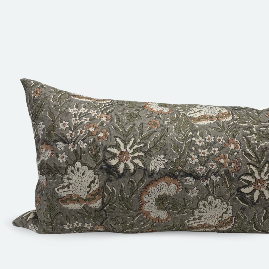 Large Lumbar Pillow Cover - Heirloom Floral Block Print