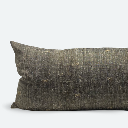 Large Lumbar Pillow Cover - Antique Charcoal Indian Silk